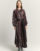 PRINTED SILK MIDI DRESS WITH PLEATS