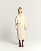 BEIGE MIDI SKIRT WITH DRAWSTRING AND STEEL DETAILS