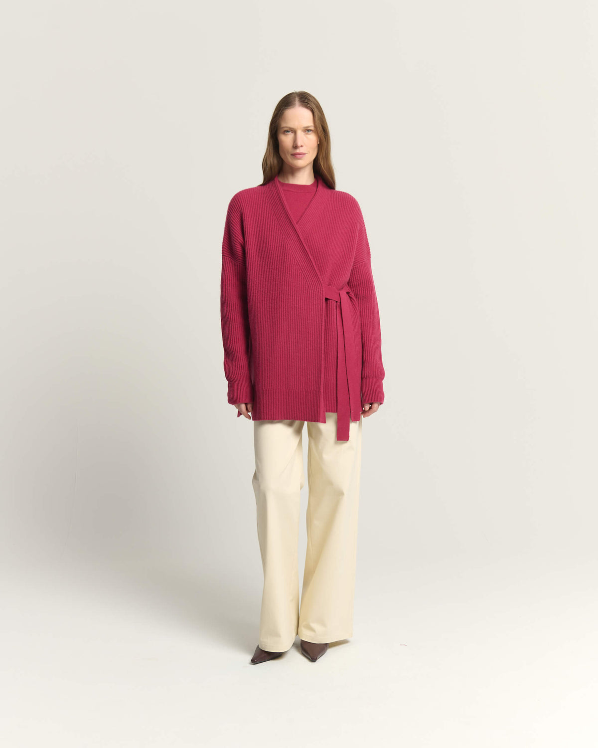 WOOL CARDIGAN WITH WRAP CLOSURE AND BELT