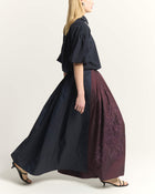 LONG TAFFETA SKIRT WITH LASER-CUT EMBROIDERY