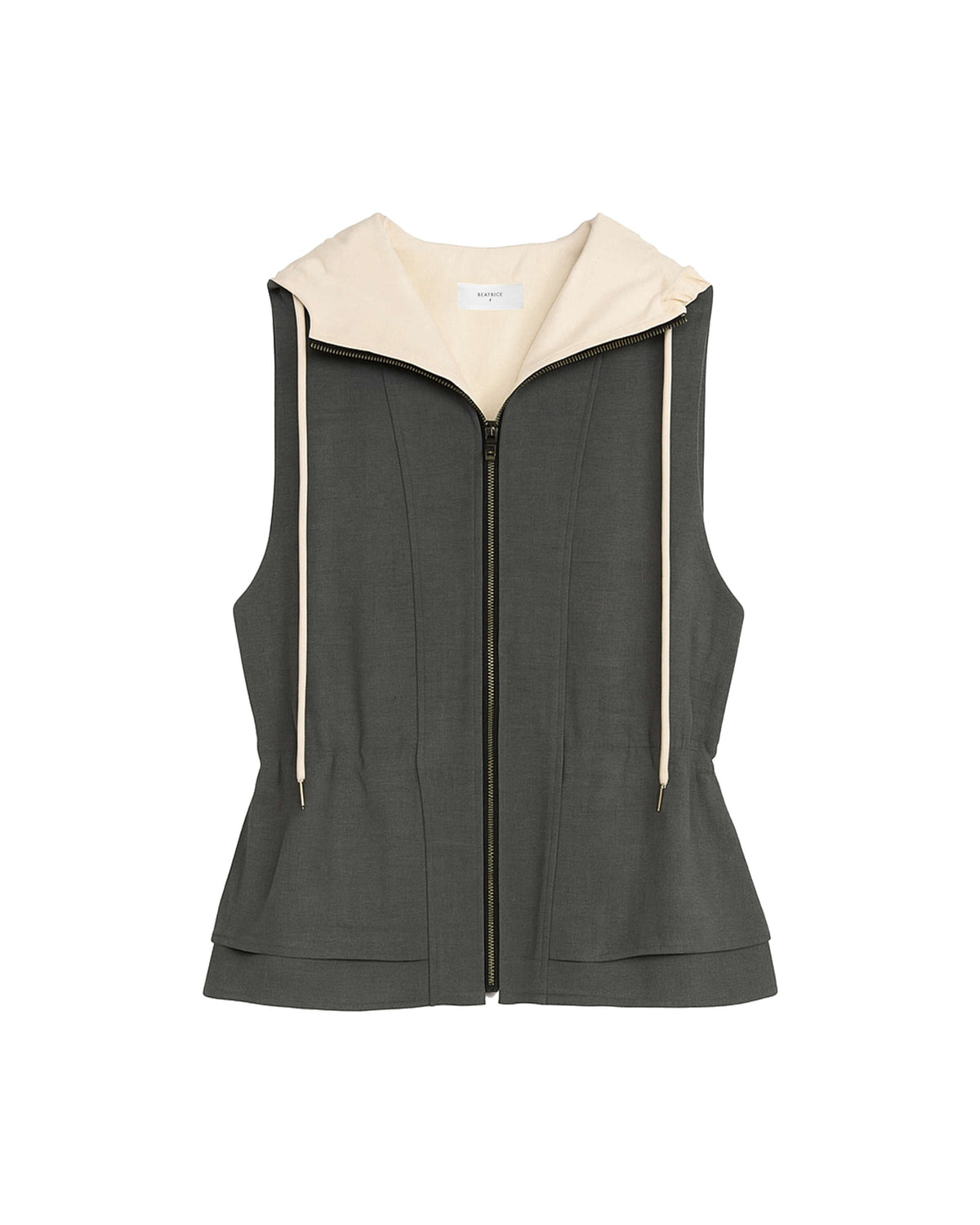 GILET SENZA MANICHE CON CAPPUCCIO E CERNIERA FRONTALE
