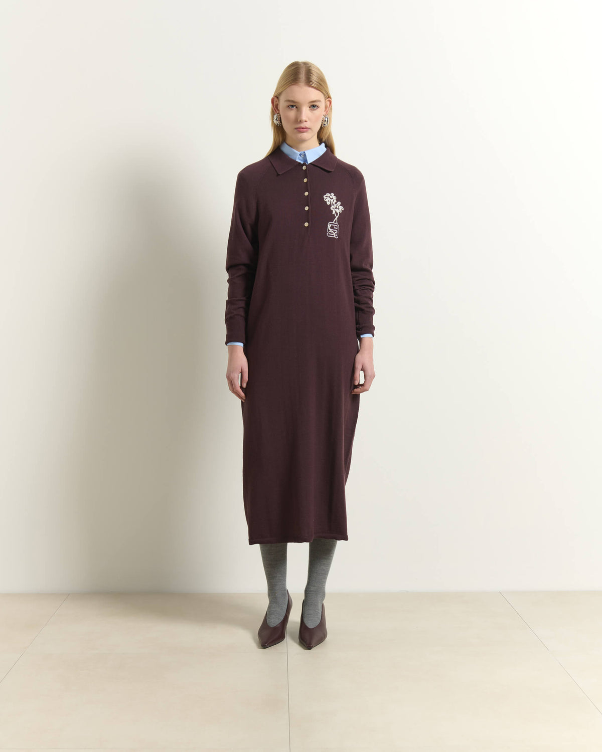 WOOL POLO DRESS WITH EMBROIDERY
