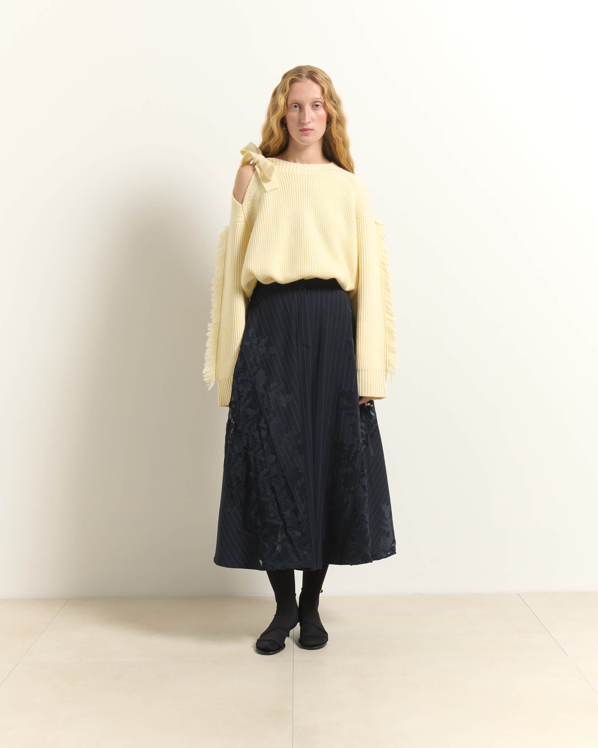 GONNA MIDI GESSATA CON PIZZO
