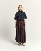 LONG TAFFETA SKIRT WITH LASER-CUT EMBROIDERY