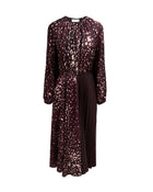 PRINTED SILK MIDI DRESS WITH PLEATS