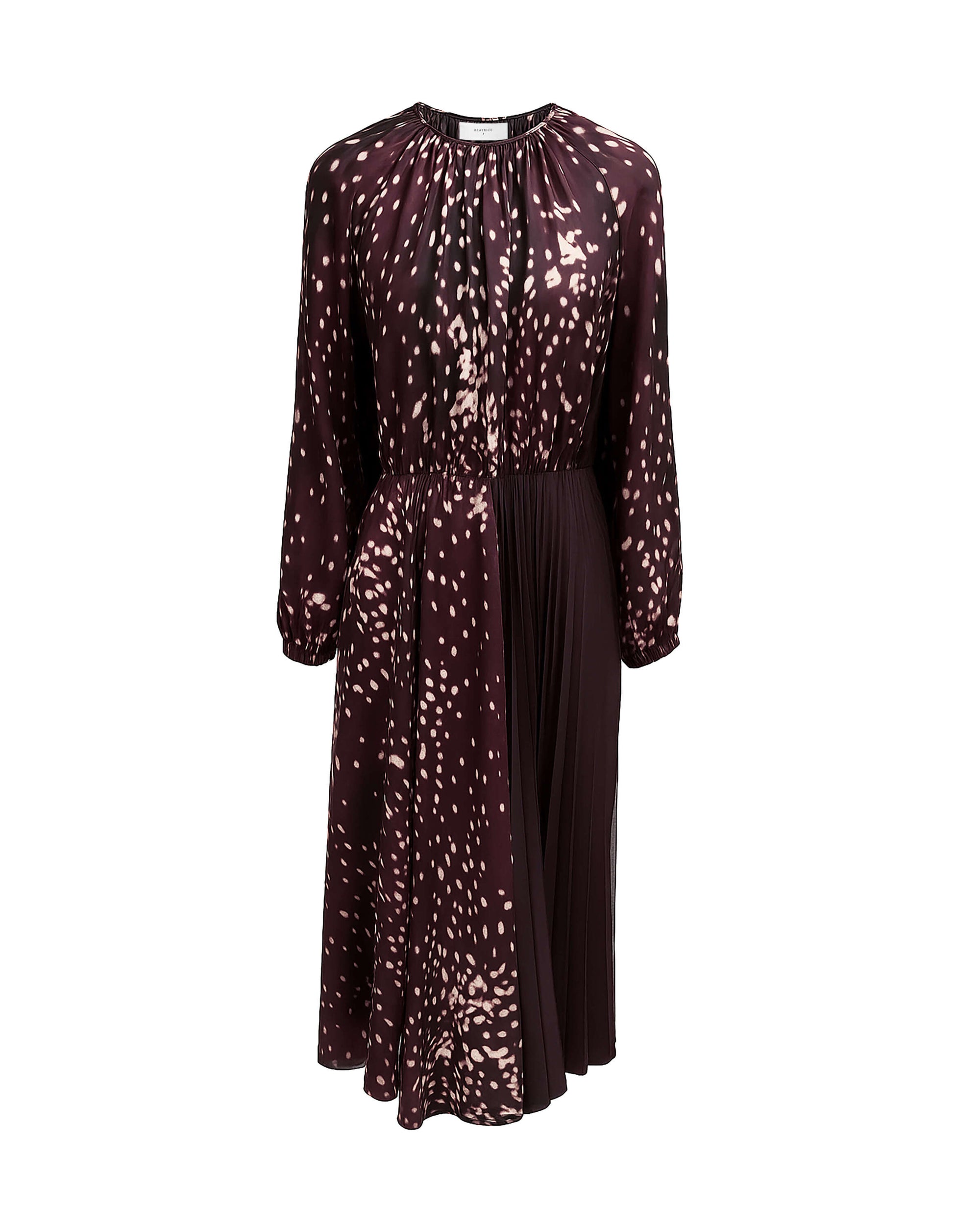 PRINTED SILK MIDI DRESS WITH PLEATS