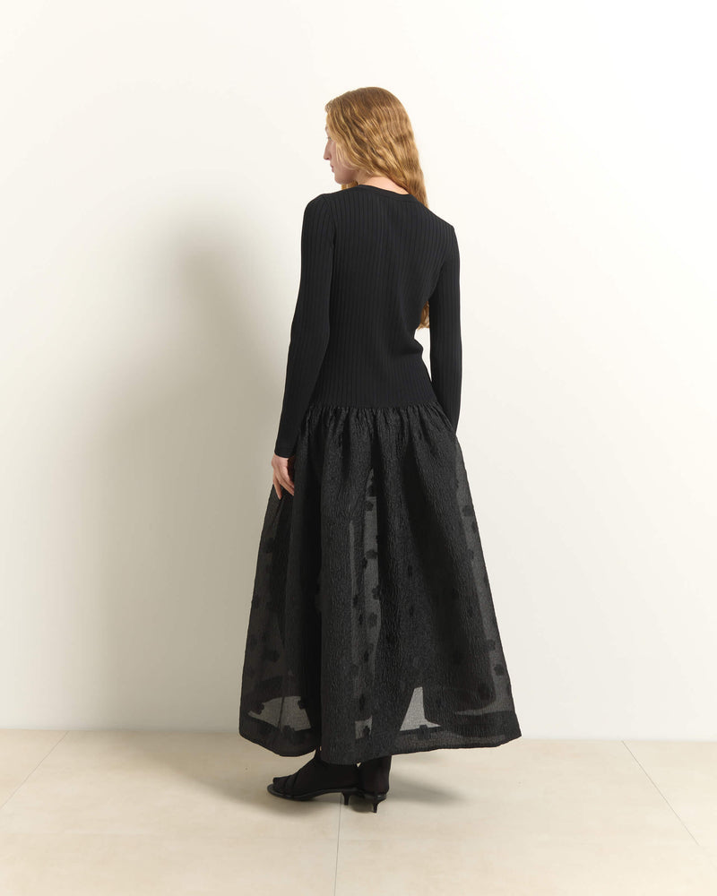 VESTITO IN MAGLIA A COSTINE CON GONNA JACQUARD