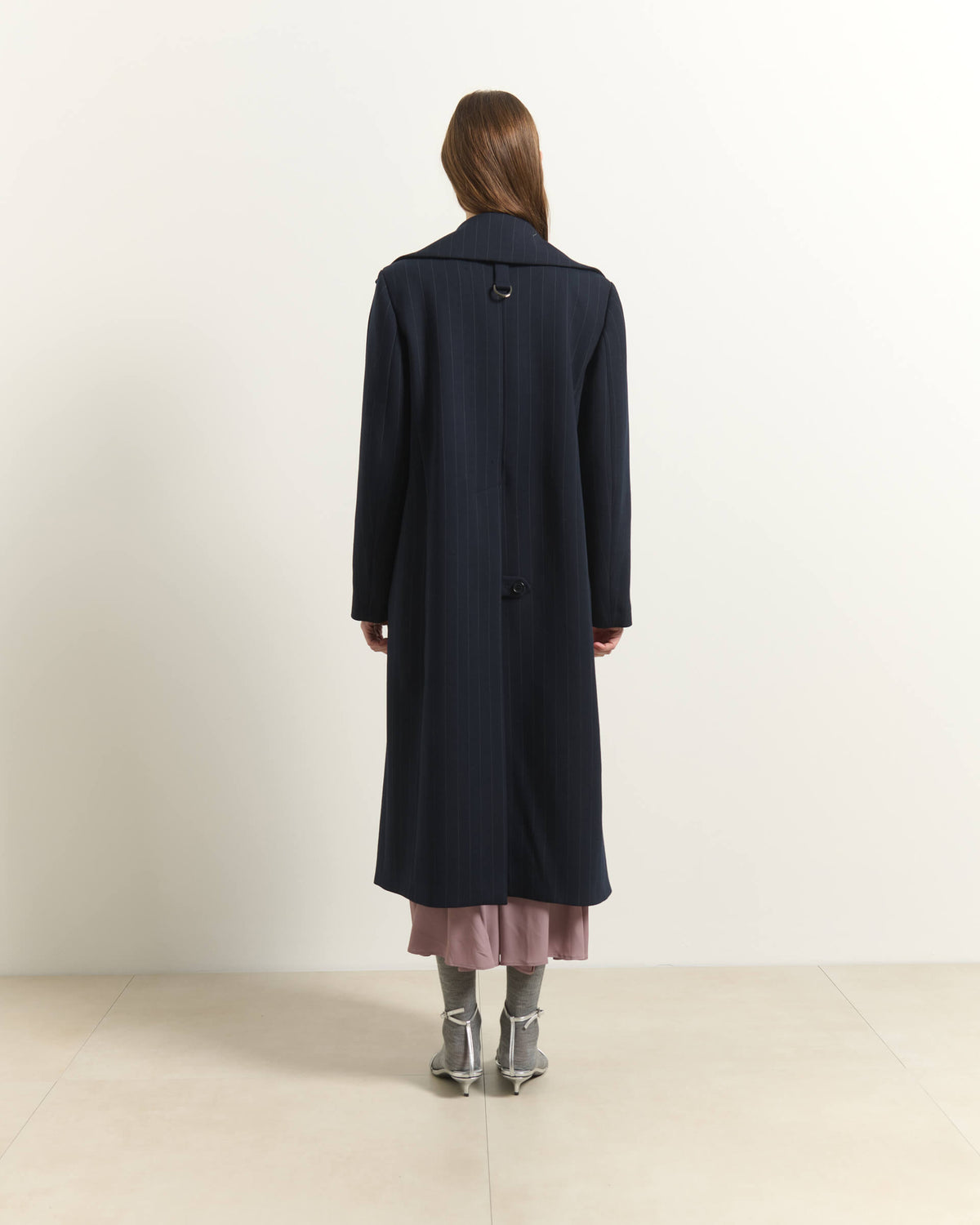 PINSTRIPE LONG DOUBLE-BREASTED COAT