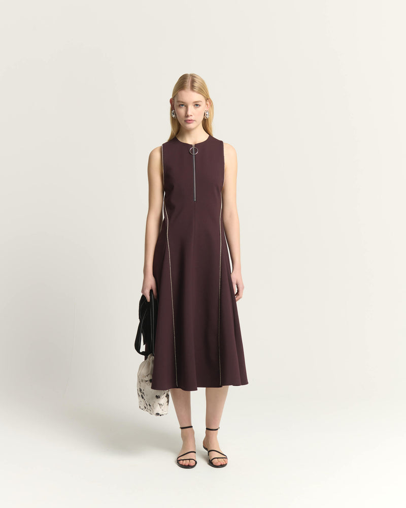 VESTITO MIDI SENZA MANICHE CON BORDI ARGENTATI