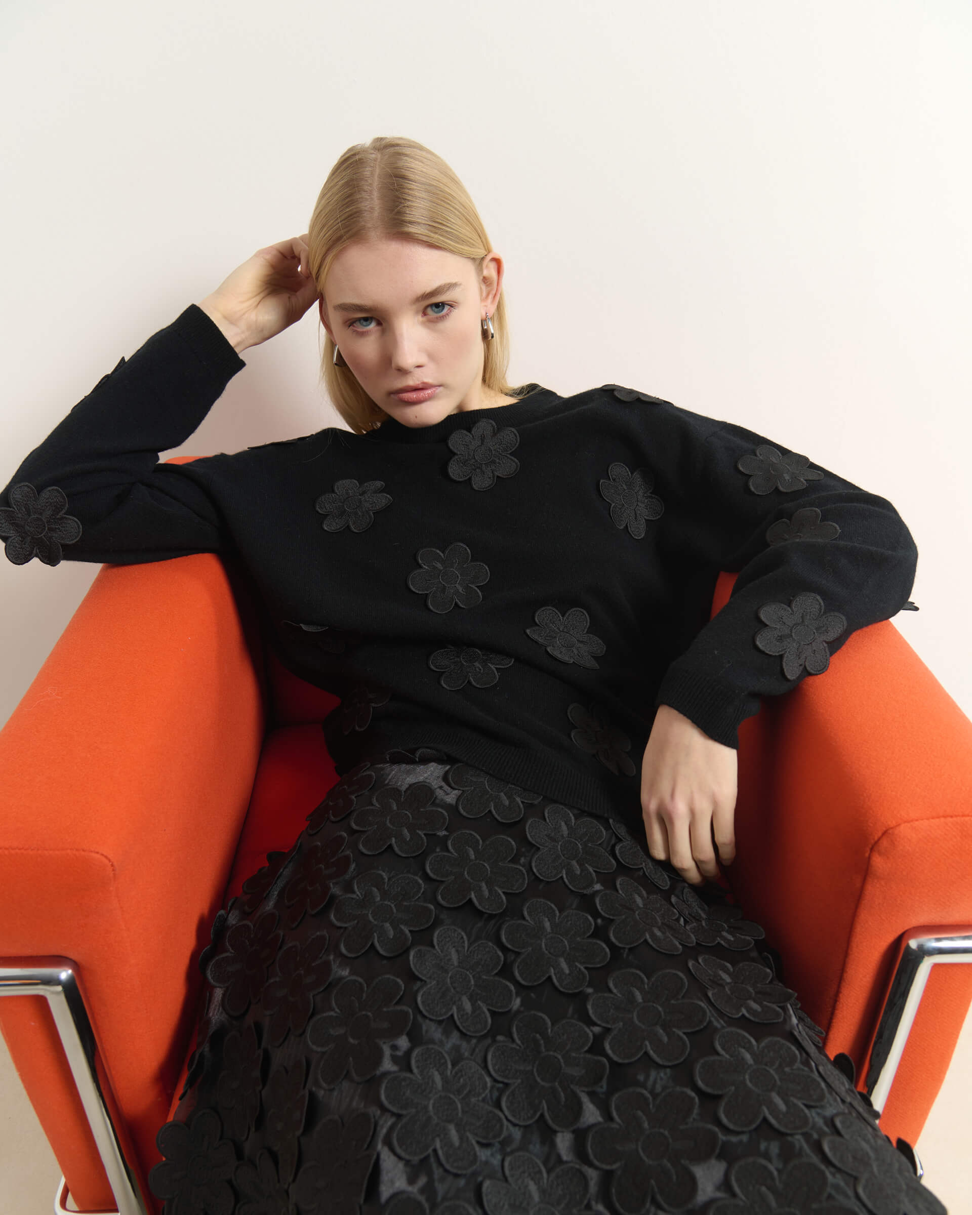 WOOL SWEATER WITH JACQUARD FLORAL MOTIF