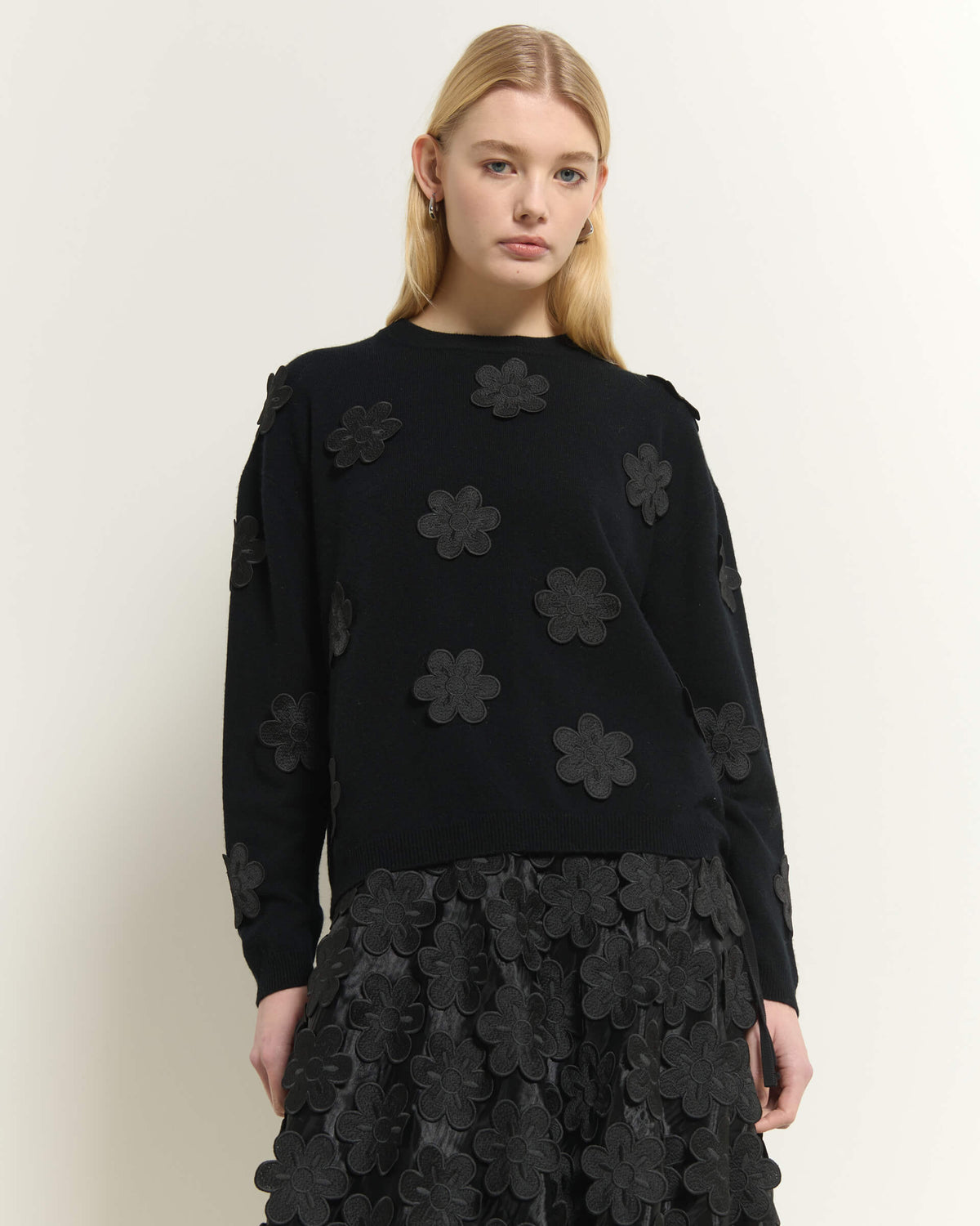 WOOL SWEATER WITH JACQUARD FLORAL MOTIF