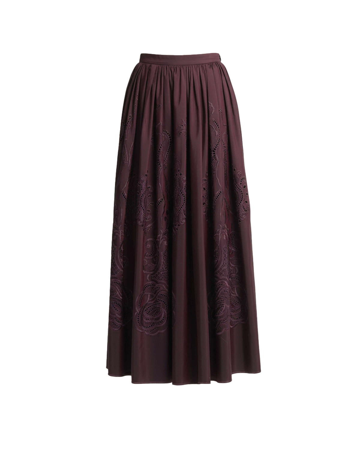 LONG TAFFETA SKIRT WITH LASER-CUT EMBROIDERY