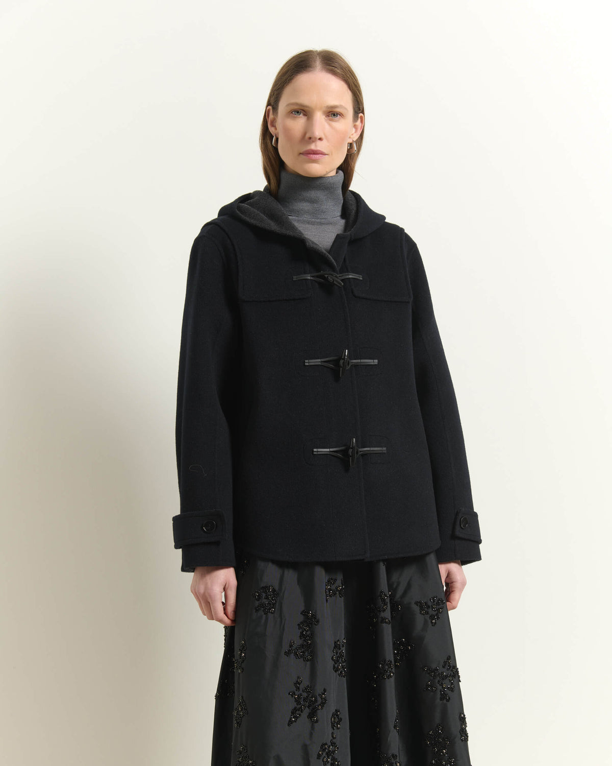 WOOL DUFFLE COAT WITH TOGGLES AND HOOD