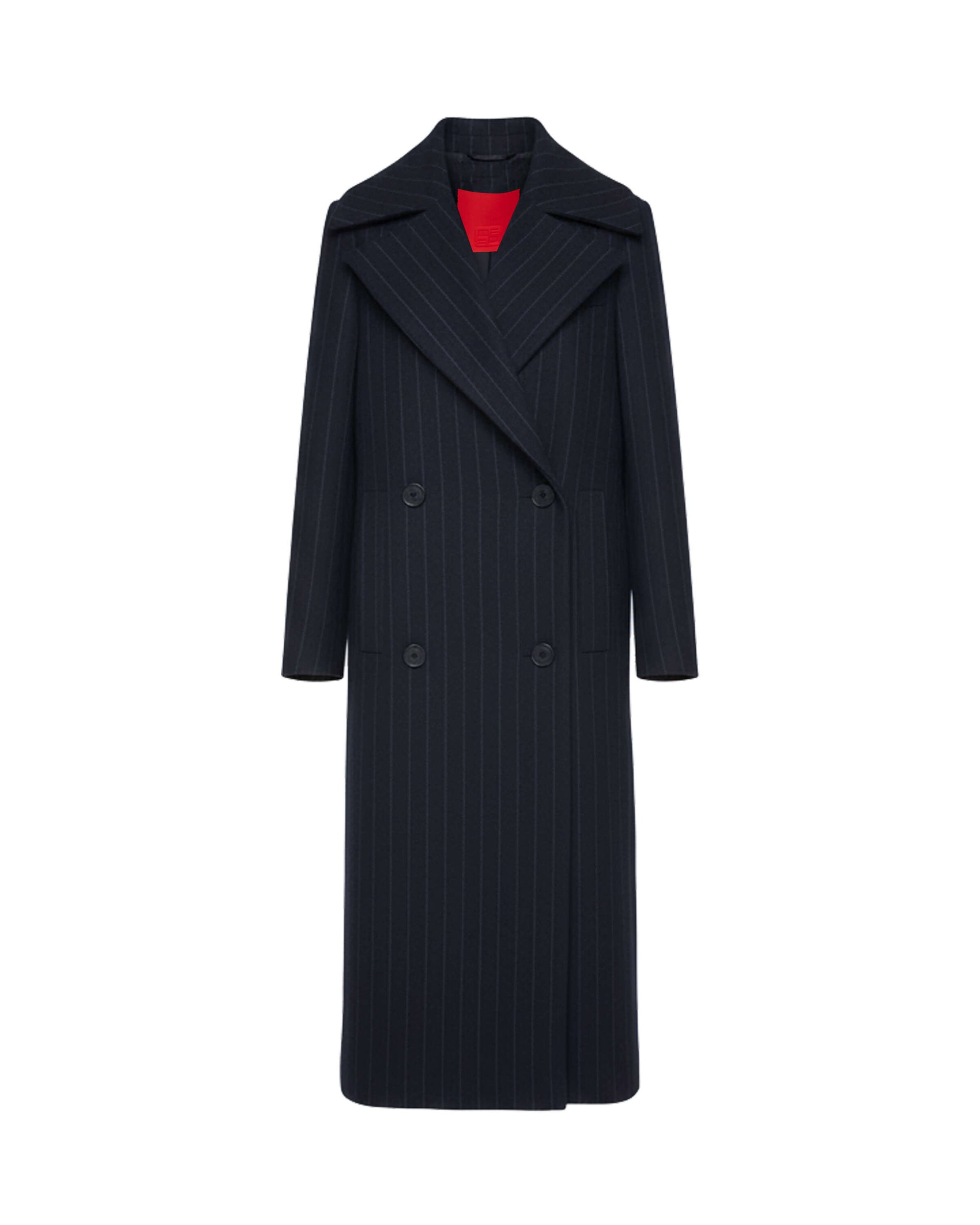 PINSTRIPE LONG DOUBLE-BREASTED COAT