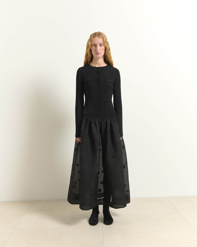 VESTITO IN MAGLIA A COSTINE CON GONNA JACQUARD