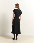 BLACK MIDI DRESS WITH MESH INSERTS