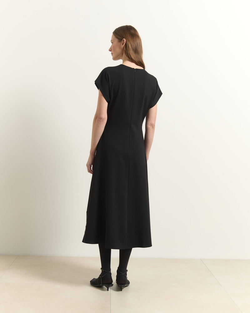 BLACK MIDI DRESS WITH MESH INSERTS