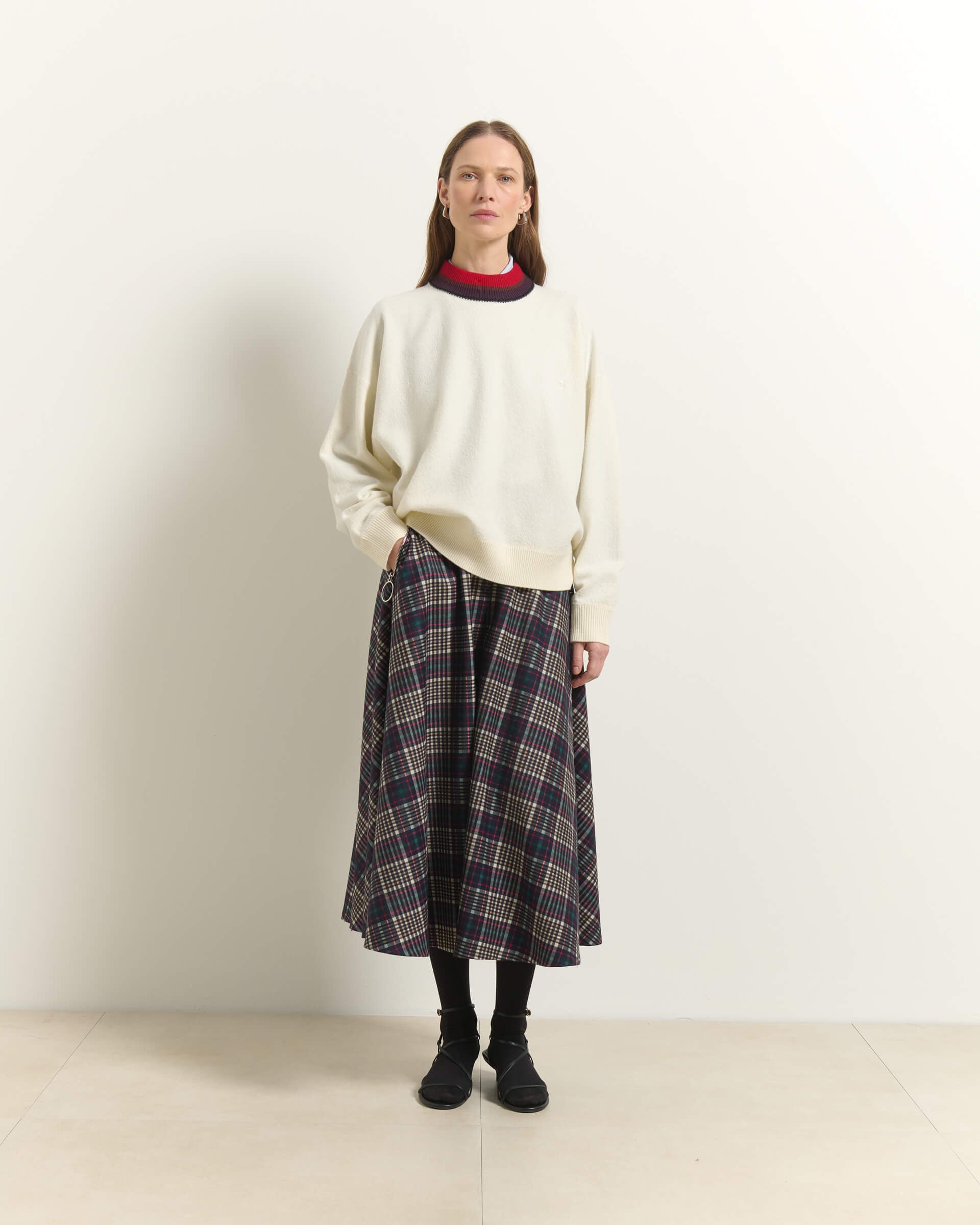 CULOTTE A QUADRI MIDI CON ZIP