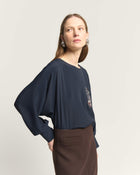 BLUSA BICOLORE CON TASCHINO RICAMATO SUL PETTO