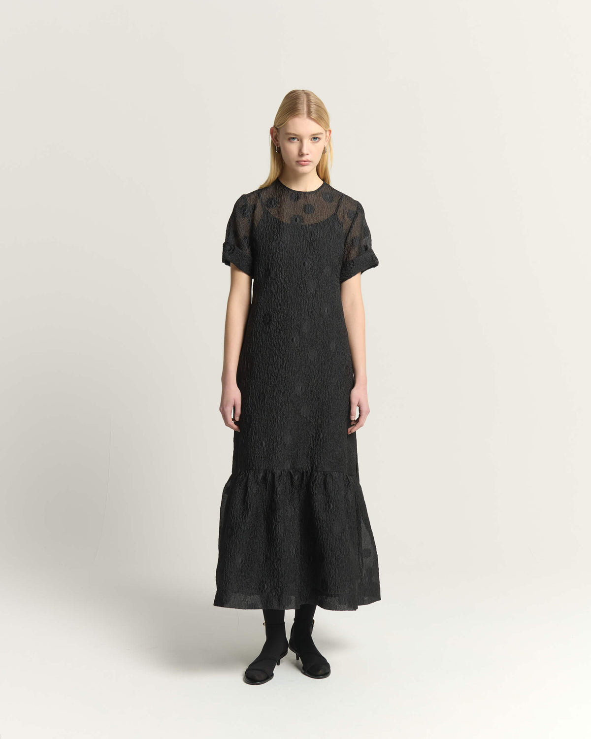 LONG JACQUARD SHEER DRESS