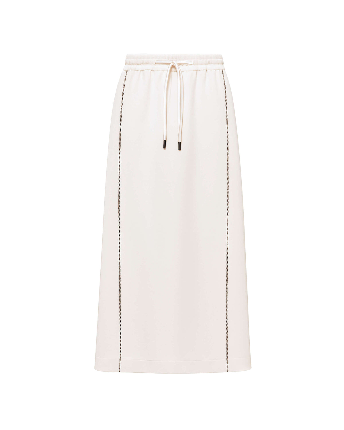 BEIGE MIDI SKIRT WITH DRAWSTRING AND STEEL DETAILS