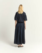 LONG TAFFETA SKIRT WITH LASER-CUT EMBROIDERY