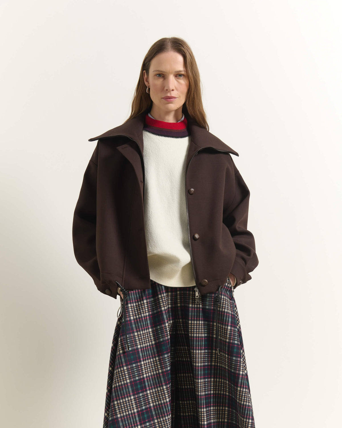 SHORT BOMBER JACKET WITH ADJUSTABLE DRAWSTRING