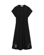 BLACK MIDI DRESS WITH MESH INSERTS