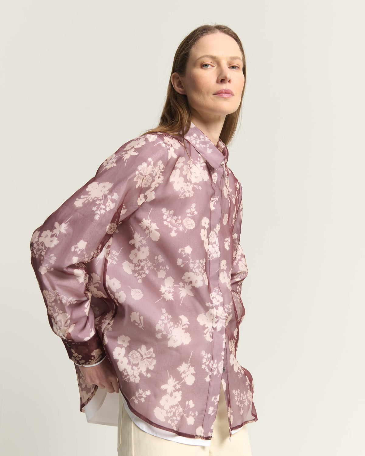 DOUBLE-LAYER PRINTED ORGANZA SHIRT