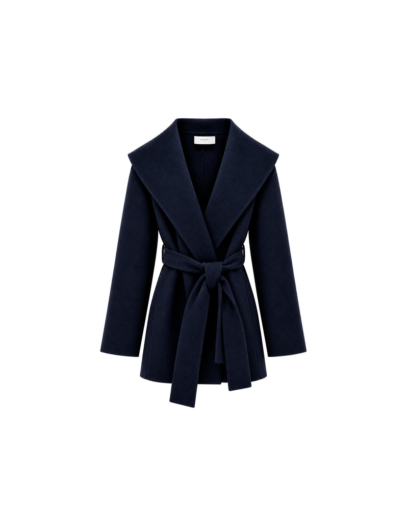 CAPPOTTO CORTO CON CINTURA E COLLO A SCIALLE